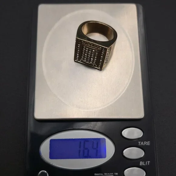 Size 9 Gold Plated Pavement Bling Men's Band Ring A7034 - Picture 7 of 7